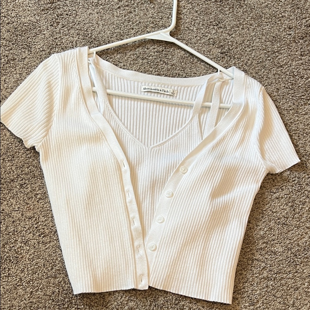 Abercrombie & Fitch Cream Ribbed Button-Down Shirt